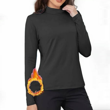 Sevevn Womens Solid Color Casual Elastic Inner Lap Undershirt Warm Top Long Sleeve Turtleneck Blouse Black L Christmas Deals