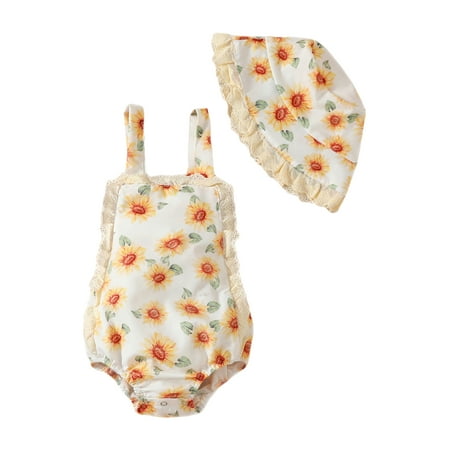 Qtinghua Infant Baby Girl Summer Clothes Sleeveless Lace Trim Floral Print Romper Jumpsuit with Hat Clothes White 12-18 Months
Qtinghua Infant Baby Girl Summer Clothes Sleeveless Lace Trim Floral Print Romper Jumpsuit with Hat Clothes White 12-18 Months