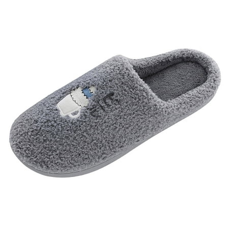 Women Walking Shoes Couples Men Slip On Furry Plush Flat Home Winter Round Toe Keep Warm Cartoon Slippers Shoes slipper for Men Flock Grey