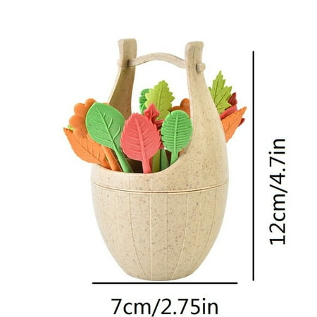 Wooden Barrel Leaf Fruit Fork Orange Creative Tube Fruit Fork Small