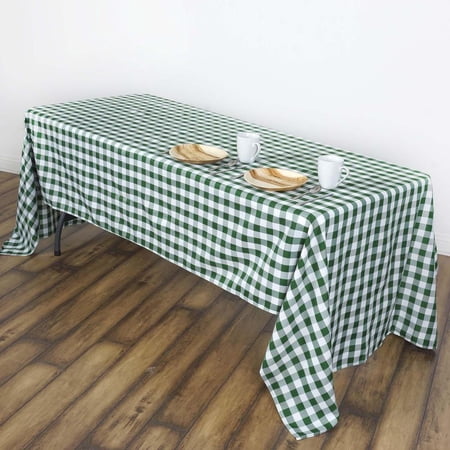 60x102" Checkered Polyester Rectangular Linen Tablecloth - White/Green