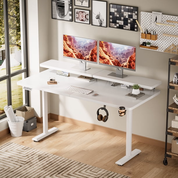 Homall 55" Wide Home Office Electric Height Adjustable Standing Desk Lifting Range 28~46" Computer Desk with Monitor Stand,White - legal office supplies