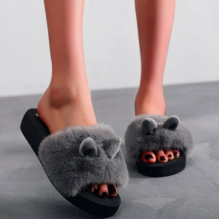 KKCXFJX slippers for women Fashion Indoor Rabbit Ear Women Slip-on Open Toe Flat Warm Winter Slipper Shoes Slippers