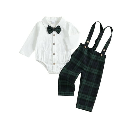 Cenuakty Baby Boy Gentleman Outfit Solid Long Sleeve Lapel Neck Romper with Plaid Suspender Pants and Bow Tie 3 Pcs Set
Cenuakty Baby Boy Gentleman Outfit Solid Long Sleeve Lapel Neck Romper with Plaid Suspender Pants and Bow Tie 3 Pcs Set