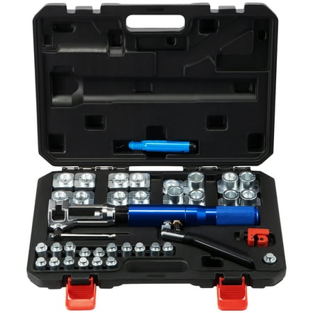 VEVOR Hydraulic Flaring Tool Kit 45° Double Flaring Tool Brake Repair Brake Flaring Tools for 3/16 -1/2 Brake Flare Tool with Tube Cutter and Deburrer 32pcs Tube Flaring Tools for Copper Lines
VEVOR Hydraulic Flaring Tool Kit 45° Double Flaring Tool Brake Repair Brake Flaring Tools for 3/16 -1/2 Brake Flare Tool with Tube Cutter and Deburrer 32pcs Tube Flaring Tools for Copper Lines
