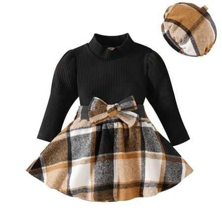 HESHENG Toddler Kids Girls 3 Pieces Outfit Long Sleeve Knitted Ribbed Solid Color Tops + Bowknot Plaid Mini Skirt Set with Hat Black 9-12M
HESHENG Toddler Kids Girls 3 Pieces Outfit Long Sleeve Knitted Ribbed Solid Color Tops + Bowknot Plaid Mini Skirt Set with Hat Black 9-12M