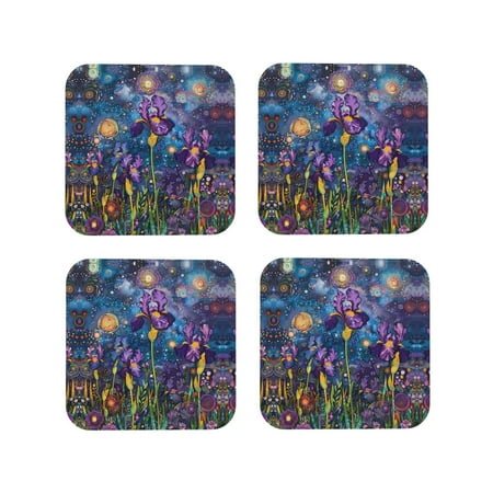 Coasters Set of 4 - Cosmic Purple Irises Drink Coasters for Tabletop Protection Leather Coasters for Living Room Decor and Housewarming Gift Square
Coasters Set of 4 - Cosmic Purple Irises Drink Coasters for Tabletop Protection Leather Coasters for Living Room Decor and Housewarming Gift Square