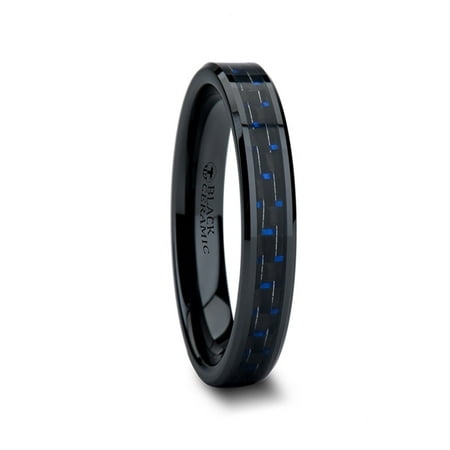 Avitus Black Beveled Ceramic Ring With Blue Black Carbon Fiber Inlay 4mm