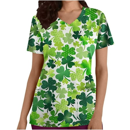 CYMMPU Women s V-Neck Pocketed Scrub_Tops Nurse Workwear Uniform Clearance Going out Tops Summer Tees Short Sleeve Shirts Trendy St. Patrick s Day Tunic Green Clover Graphic Fashion Tshirts Green L
CYMMPU Women s V-Neck Pocketed Scrub_Tops Nurse Workwear Uniform Clearance Going out Tops Summer Tees Short Sleeve Shirts Trendy St. Patrick s Day Tunic Green Clover Graphic Fashion Tshirts Green L