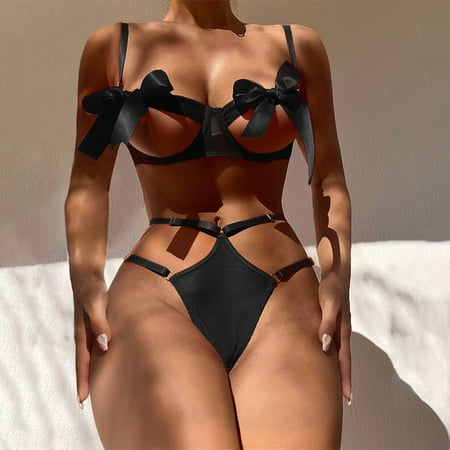 QWANG Women s Sexy Solid Color Lace Bow Leakage Two-piece Underwear Set With Steel Ring
QWANG Women s Sexy Solid Color Lace Bow Leakage Two-piece Underwear Set With Steel Ring