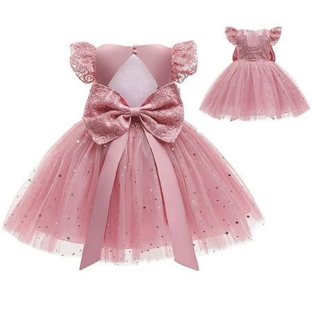 1-6T Baby Girls Big Bowknot Dress Toddler Tutu Lace Gown Wedding Dress