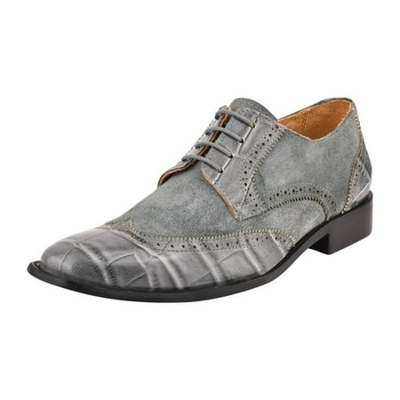 LIBERTYZENO Mens Leather Croco/Suede Printed Oxford Dress Shoes