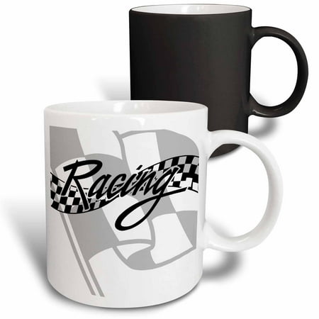3dRose Racing Black and White Checkered Flag Magic Transforming Mug 11oz