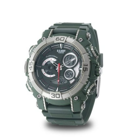 Wrist Armor Men's U.S. Navy C40 Multifunction Watch, Green and Red Dial, Green Rubber Strap