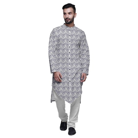 

Atasi Mandarin Collar Printed Long Mens Kurta Pajama Set Boys Casual Wear