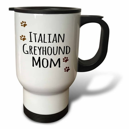 

3dRose Italian Greyhound Dog Mom - Doggie by breed - brown paw prints love doggy lover proud pet owner mama Travel Mug 14oz Stainless Steel