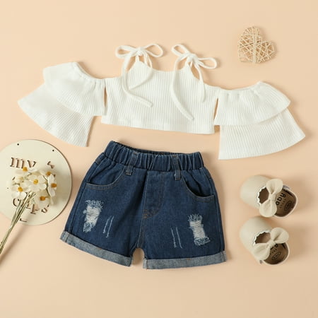Hunpta Toddler Kids Baby Girls Strap Off Shoulder Ribbed Short T Shirt Tops Denim Shorts 2PCS Outfits Clothes Set
Hunpta Toddler Kids Baby Girls Strap Off Shoulder Ribbed Short T Shirt Tops Denim Shorts 2PCS Outfits Clothes Set