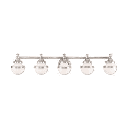Bathroom Vanity 5 Light With Hand Blown Satin Opal White Polished Chrome size 43 in 375 Watts - World of Crystal
Bathroom Vanity 5 Light With Hand Blown Satin Opal White Polished Chrome size 43 in 375 Watts - World of Crystal