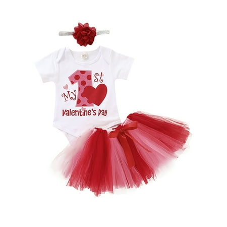 

Pudcoco My 1st Valentine s Day Baby Girl Clothes Romper Tutu Skirt Party 3Pcs Outfit