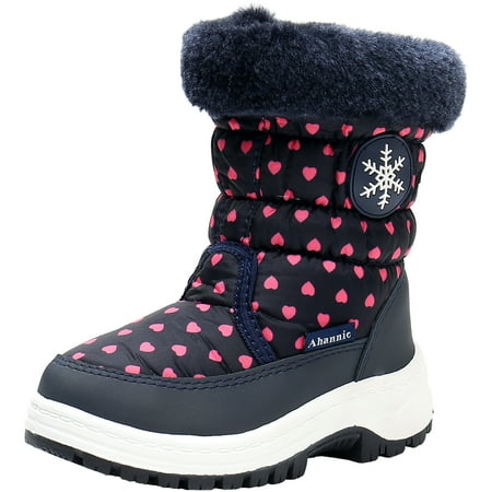 Ahannie Girls Warm Snow Boots Kids Outdoor Insulated Winter Boots