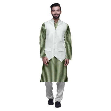 Atasi Traditional Printed Kurta Churidar Pajama Set With Nehru Jacket For Men