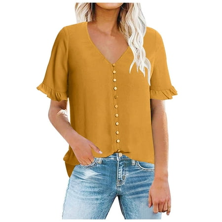 Womens Tops Corset Tops for Women Trendy Women Casual V-Neck Tops Ruffle Short Sleeve Solid Blouses Button Down T-Shirts White Long Sleeve Shirts for Women Valentine Shirts for Women Yellow 2XL
Womens Tops Corset Tops for Women Trendy Women Casual V-Neck Tops Ruffle Short Sleeve Solid Blouses Button Down T-Shirts White Long Sleeve Shirts for Women Valentine Shirts for Women Yellow 2XL