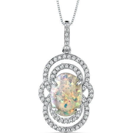 Peora 2.25 Carat T.G.W. Oval Cabochon Created Opal Rhodium over Sterling Silver Pendant, 18