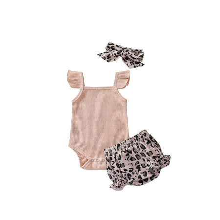 Baby Summer Outfits Girls Romper + Leopard Print Shorts + Hairband