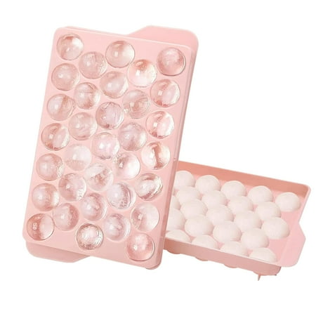 Mini Ball Ice Cube Mold with Lid -Mold for Freezer Ice Cube Tray Pink