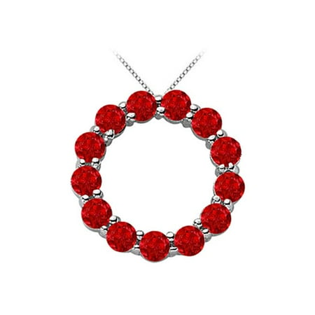 UBPD1355W14R Circle Necklace with Red Ruby Birthstone for July in 14K White Gold 2 Carat Total Gem Weight