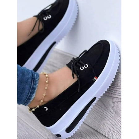 ROASO Women s Lace-up Platform Flats Black