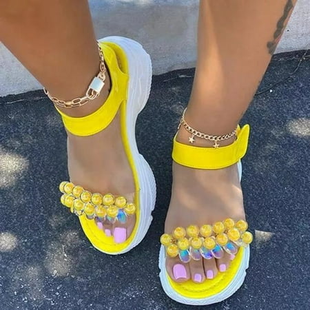 Cathalem Women Platform Rhinestone Sandals Muffin Beaded Sequin Sandals Plus Size Sandals for Women Casual Summer Arch Support Yellow 10
Cathalem Women Platform Rhinestone Sandals Muffin Beaded Sequin Sandals Plus Size Sandals for Women Casual Summer Arch Support Yellow 10