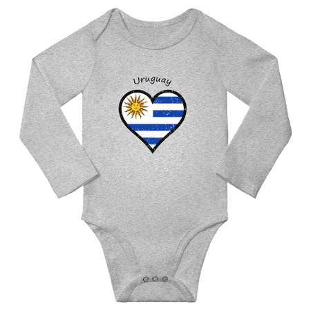 Uruguay Flag Heart Love Baby Long Sleeve Bodysuit Clothes (Gray 18 Months)