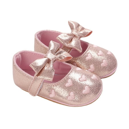 

TFFR Baby Girls Mary Jane Princess Shoes Heart Jacquard Bowknot Non-Slip Wedding Party Shine Baby Booties