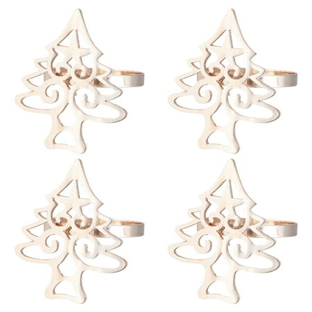 NUOLUX 4Pcs Napkin Buckles Christmas Tree Shape Alloy Napkin Holders for Dinner