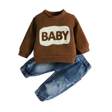 Baby Girls Boys Spring Fall 2Pcs Outfit Letter Embroidery Long Sleeve O-Neck Pullover +Ripped Jeans Denim Pants Set
Baby Girls Boys Spring Fall 2Pcs Outfit Letter Embroidery Long Sleeve O-Neck Pullover +Ripped Jeans Denim Pants Set