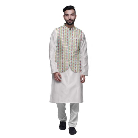 Atasi Ethnic Kurta Churidar Pajama Set With Printed Nehru Jacket Set For Mens