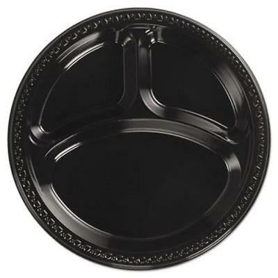 Chinet Heavyweight Plastic 3-Compartment Plates Black 500 Plates