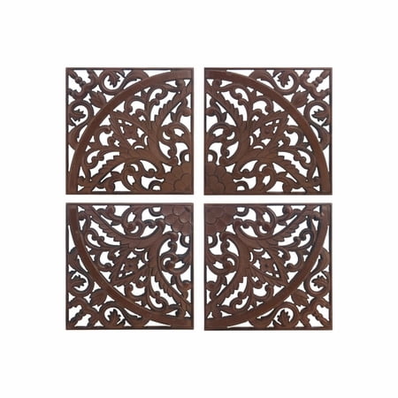 Carved Wood Wall Tiles, Set of 4