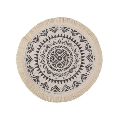 

Round Placemats Boho Cotton Linen Woven Macrame Tassels Table Mats Washable Heat Resistant Place Mat for Dining Room Kitchen Table Decor