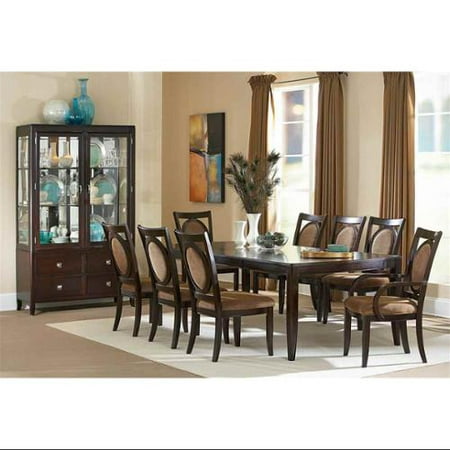 Montblanc Dining Table Set w 8 Chairs & Curio Cabinet in Merlot