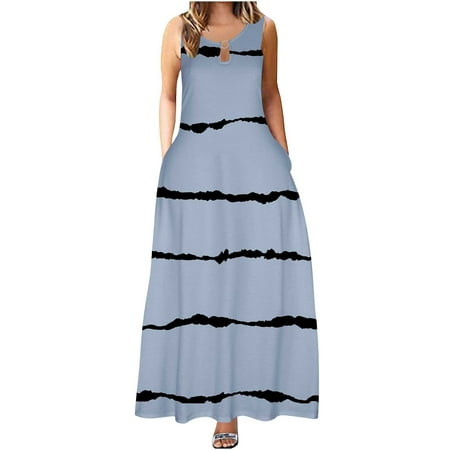 

Fatuov Dresses for Women Keyhole Neck Solid Suspenders Maxi Dress Sleeveless Fashion Summer Camisole Long Dress Dress Shoes for Women Blue M