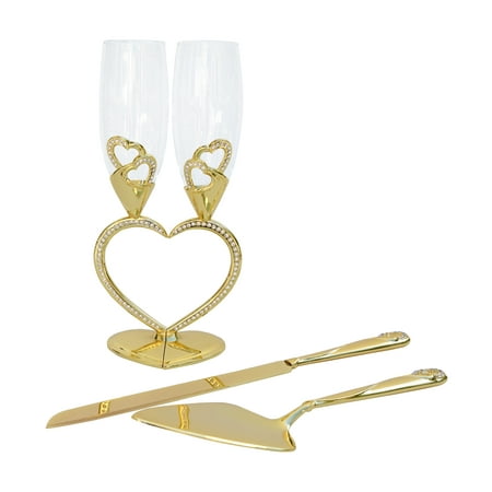 Heart Shaped Wedding Toasting Flutes & Cake Serving Set Duo 
Heart Shaped Wedding Toasting Flutes & Cake Serving Set Duo