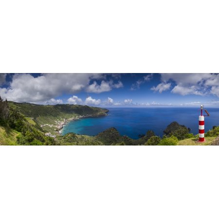 Portugal, Azores, Santa Maria Island, Sao Lourenco. Elevated town view Poster Print by Walter Bibikow