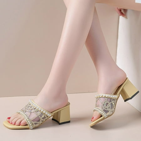 Christmas Spring And Summer Fashion Women Sandals Thick Heel Medium Heel Casual Mesh Rhinestone Pearl Slippers
Christmas Spring And Summer Fashion Women Sandals Thick Heel Medium Heel Casual Mesh Rhinestone Pearl Slippers