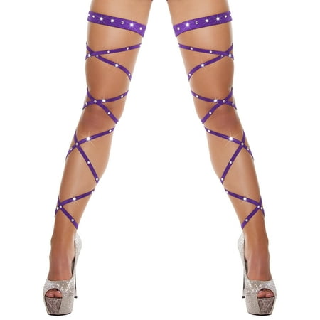 Caitzr Women Crystal Thigh High Stockings Hollow Out Solid Color Rhinestone Cross Strap Socks