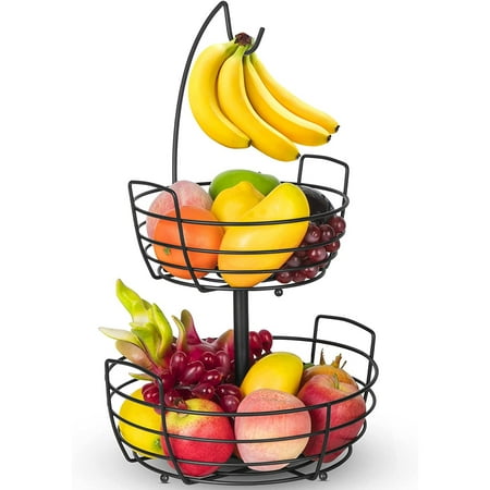

Auledio Fruit Basket Metal Fruit Basket with Banana Hanger Metal Fruit Vegetable Bowl Storage Organizer for Kitchen Durable(Black)
