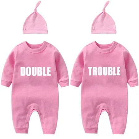 AOUYOA Baby Twins Bodysuits Newborn Baby Outfit with Hair Band Funny Double Trouble Clothing Set with Hat
AOUYOA Baby Twins Bodysuits Newborn Baby Outfit with Hair Band Funny Double Trouble Clothing Set with Hat