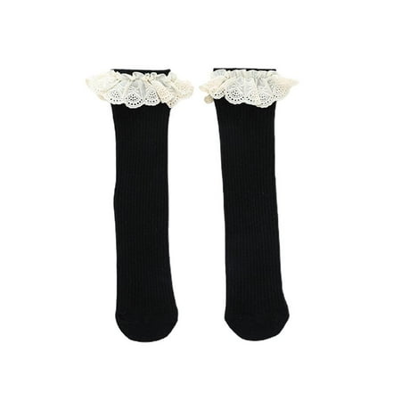 New Baby Girls Socks Kids Knee High Socks Lace Cotton Midi Stockings for Daily