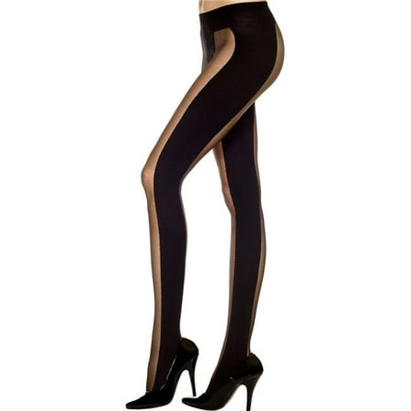 Music Legs 7244-BLACK Front & Back Sheer Panels Spandex Pantyhose - Black